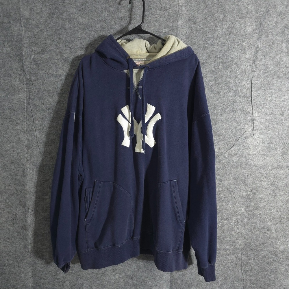 New York Yankees Hoodie Big VTG Logo Blue Majestic Size XL Adult Baseball‎ MLB